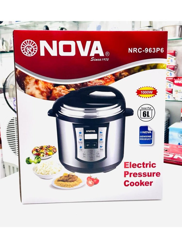 NOVA 6 Liter Electric Pressure Cooker with 1000W Power, Multi Cooking Presets, Easy Operation Digital Display, Reliable Safety Features, Perfect for Everyday Home Use - Image 3